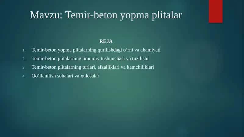 Temir-beton yopma plitalar 2