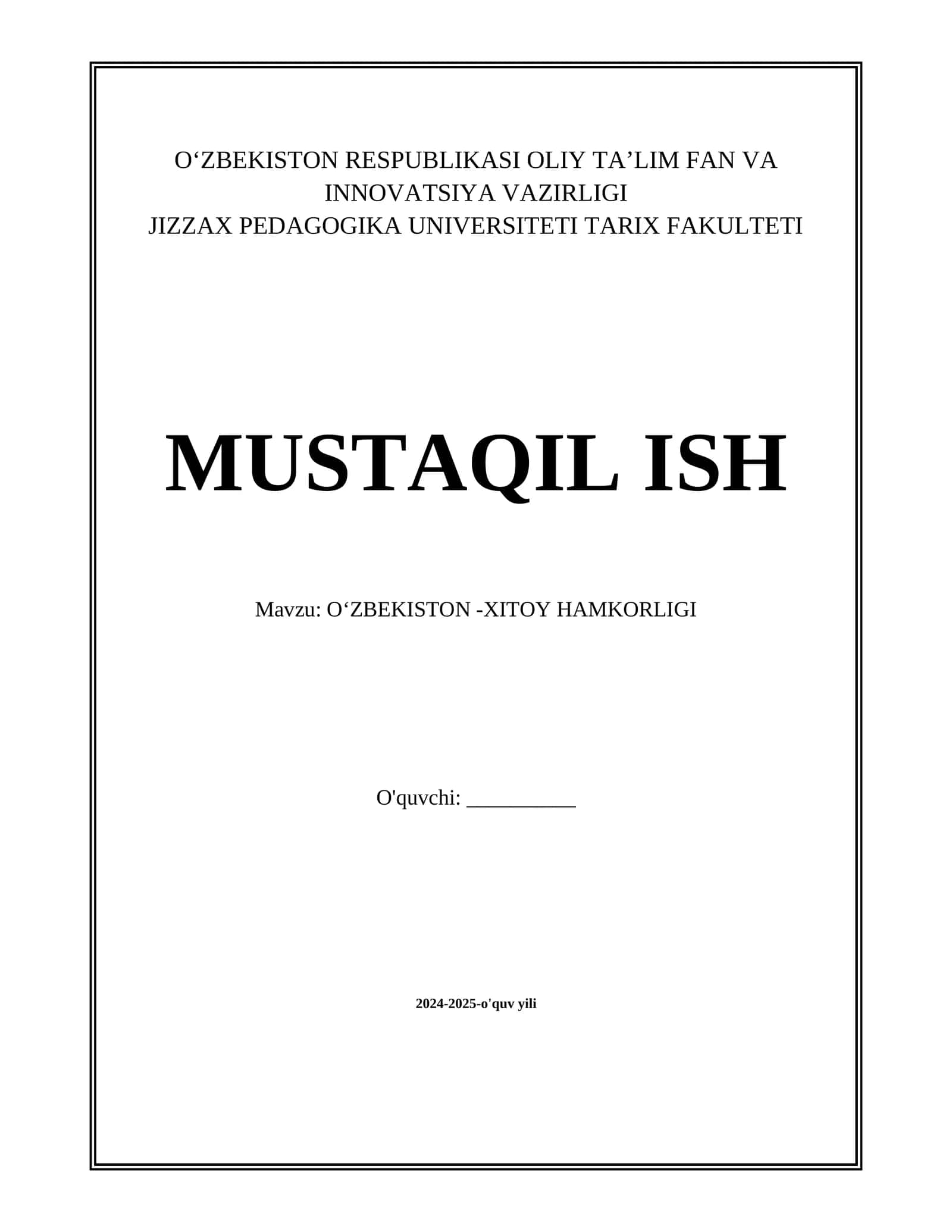 OʻZBEKISTON -XITOY HAMKORLIGI