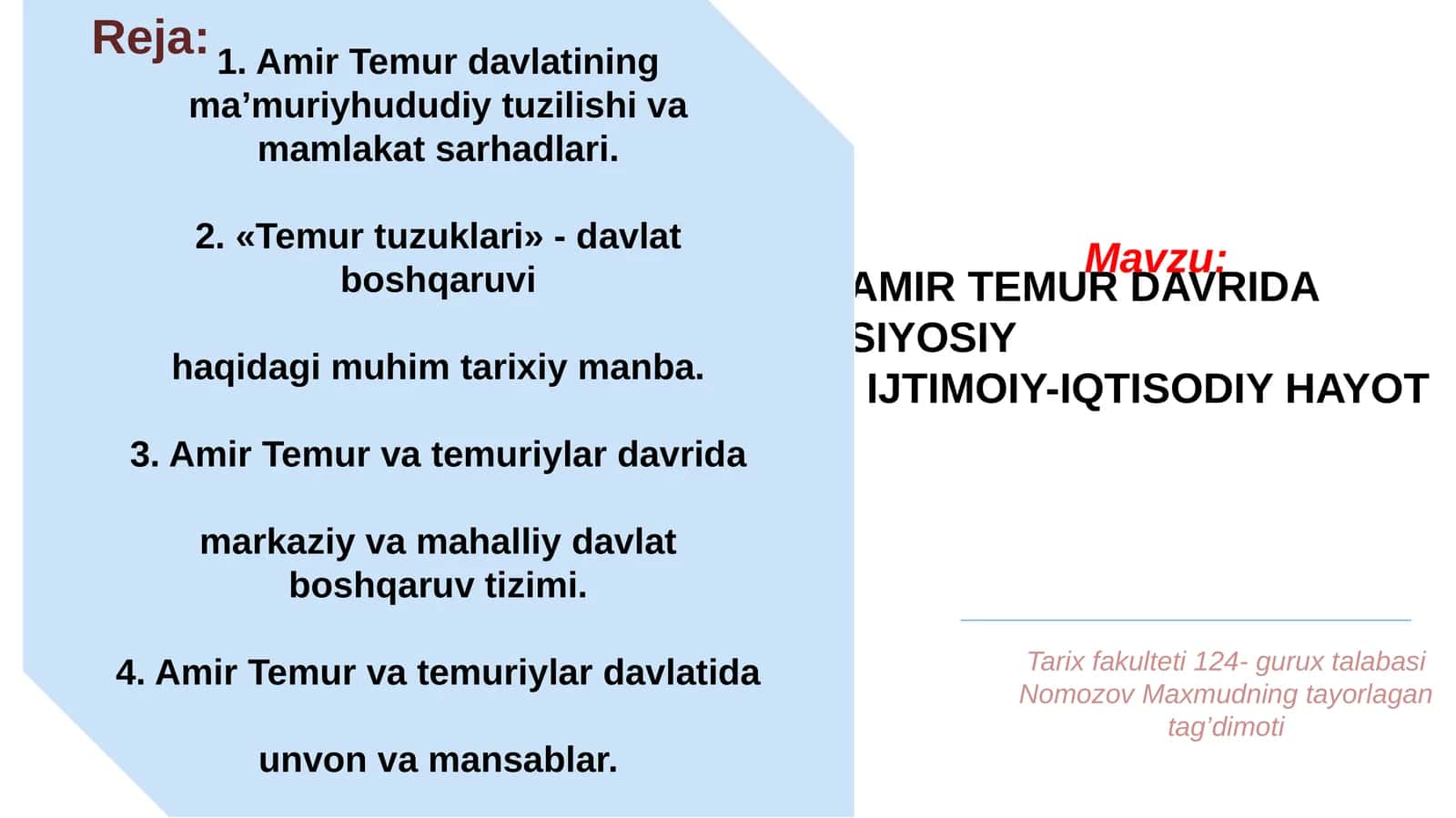 Nomozov Maxmud - Amir Temur davrida siyosiy ijtimoiy-iqtisodiy hayot