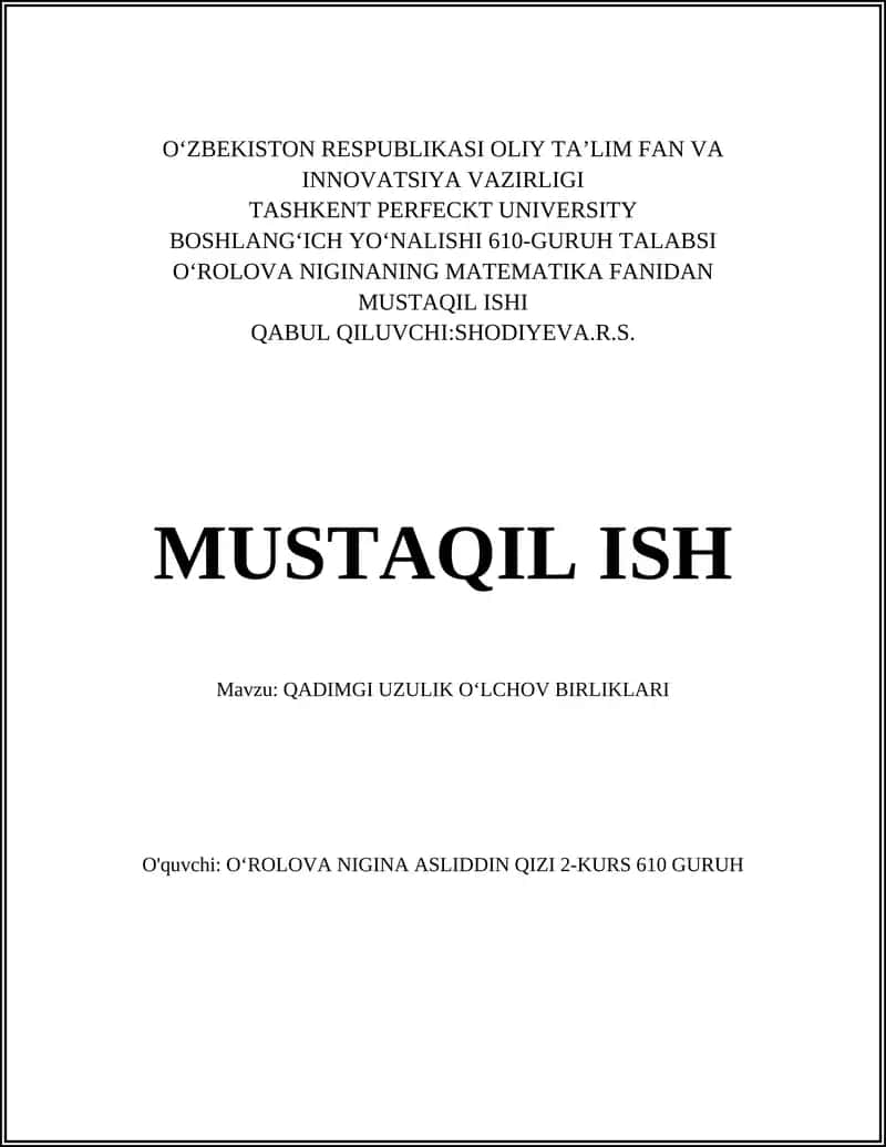 QADIMGI UZULIK OʻLCHOV BIRLIKARI