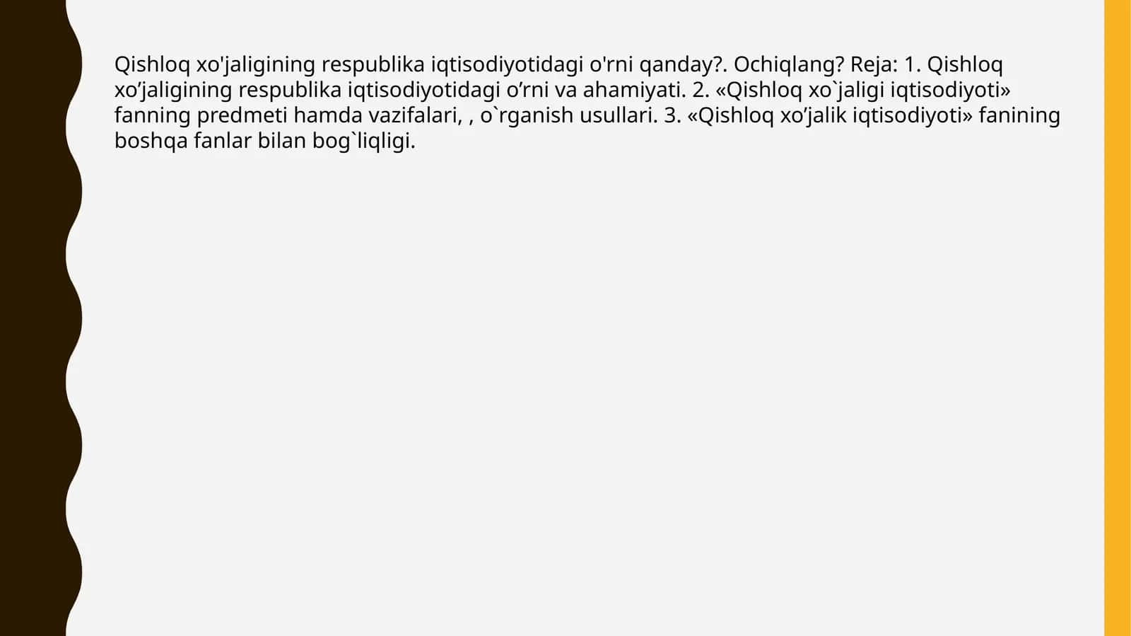 Qishloq xo'jaligining respublika iqtisodiyotidagi o'rni va ahamiyati