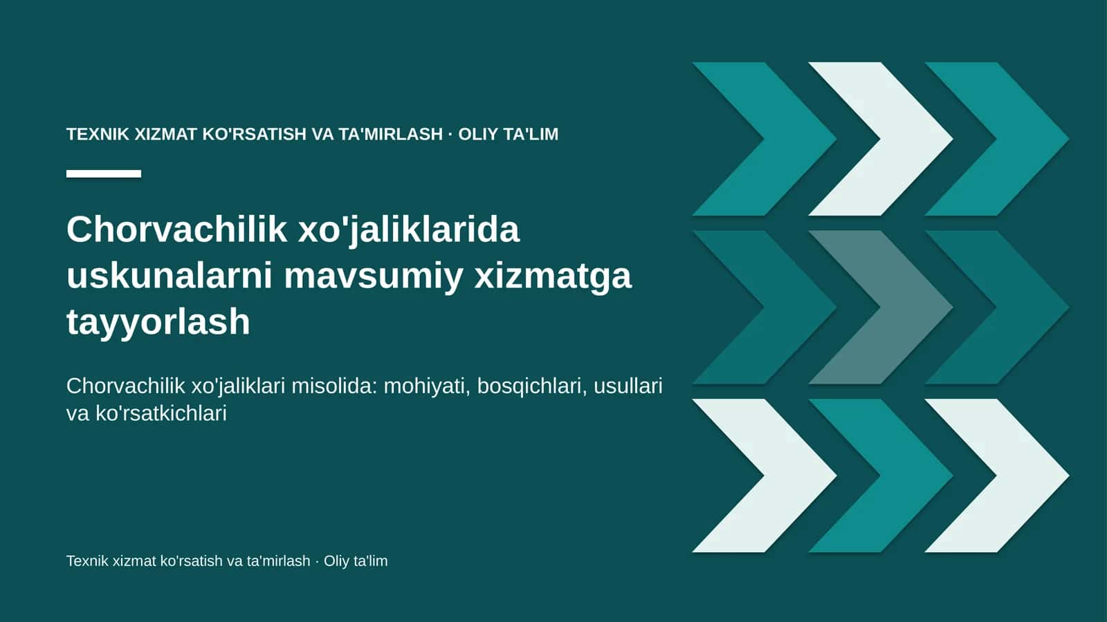 Chorvachilik xo'jaliklarida uskunalarni mavsumiy xizmatga tayyorlash