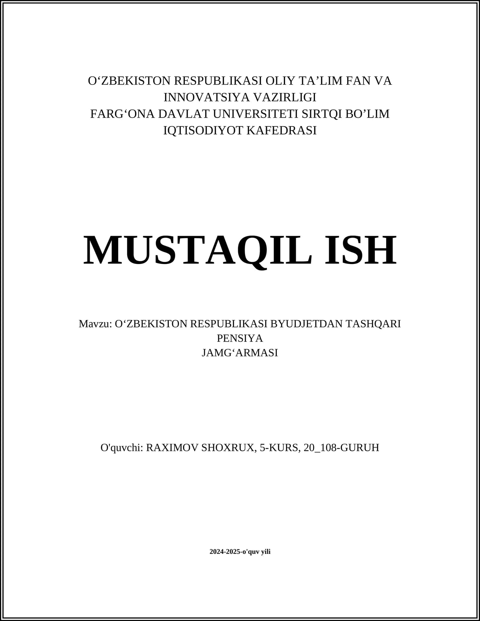 O'ZBEKISTON RESPUBLIKASI BYUDJETDAN TASHQARI PENSIYA JAMG'ARMASI