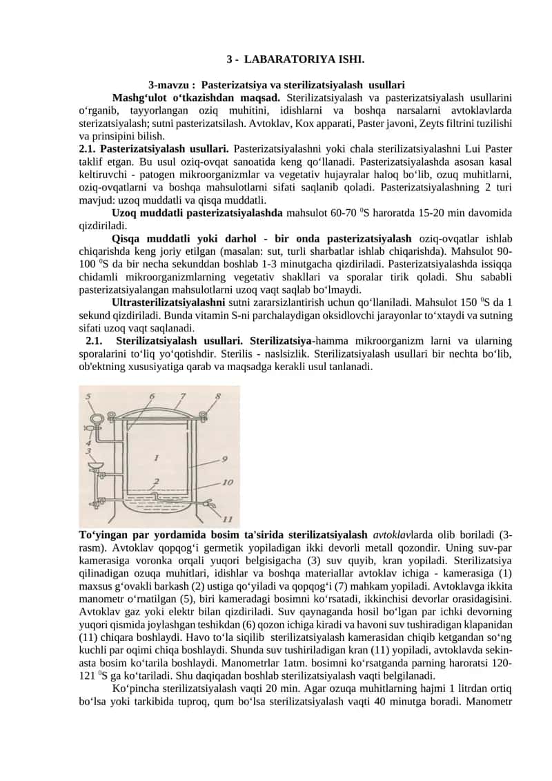 Pasterizatsiya va sterilizatsiyalash usullari