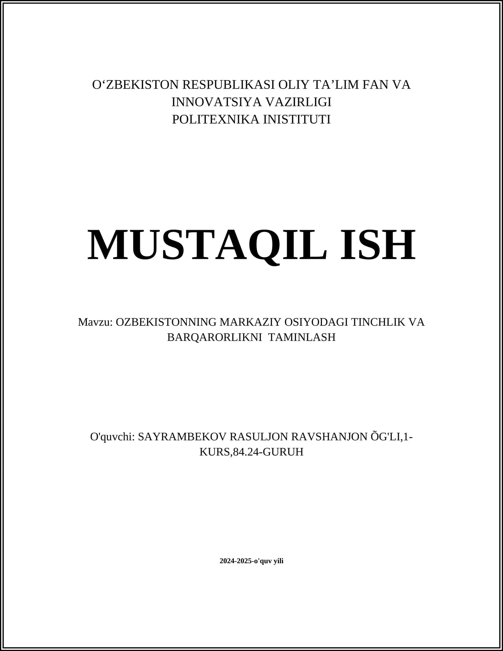 O'zbekistonning mintaqaviy xavfsizlikka qo'shgan hissasi