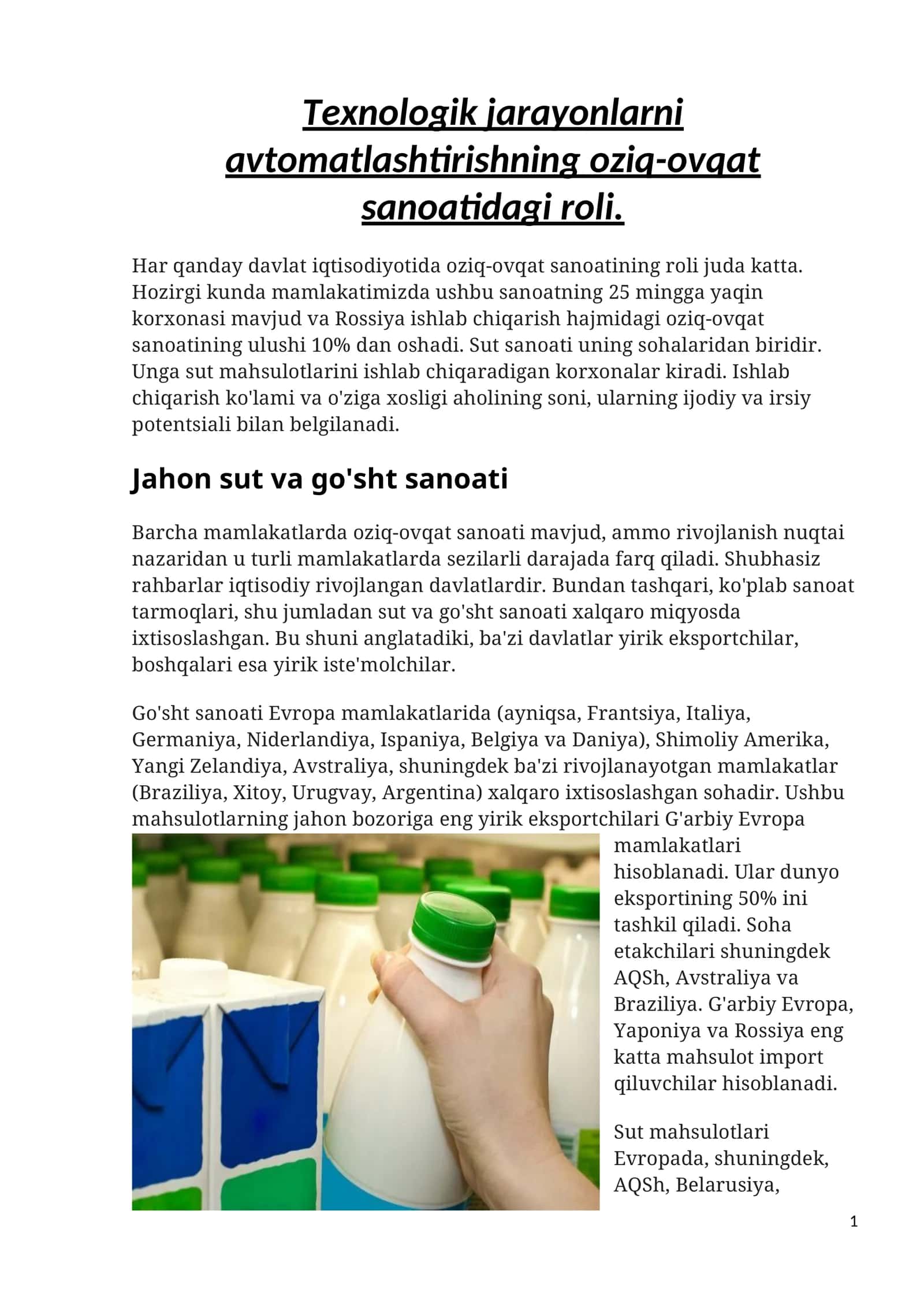 Jahon sut va go'sht sanoati