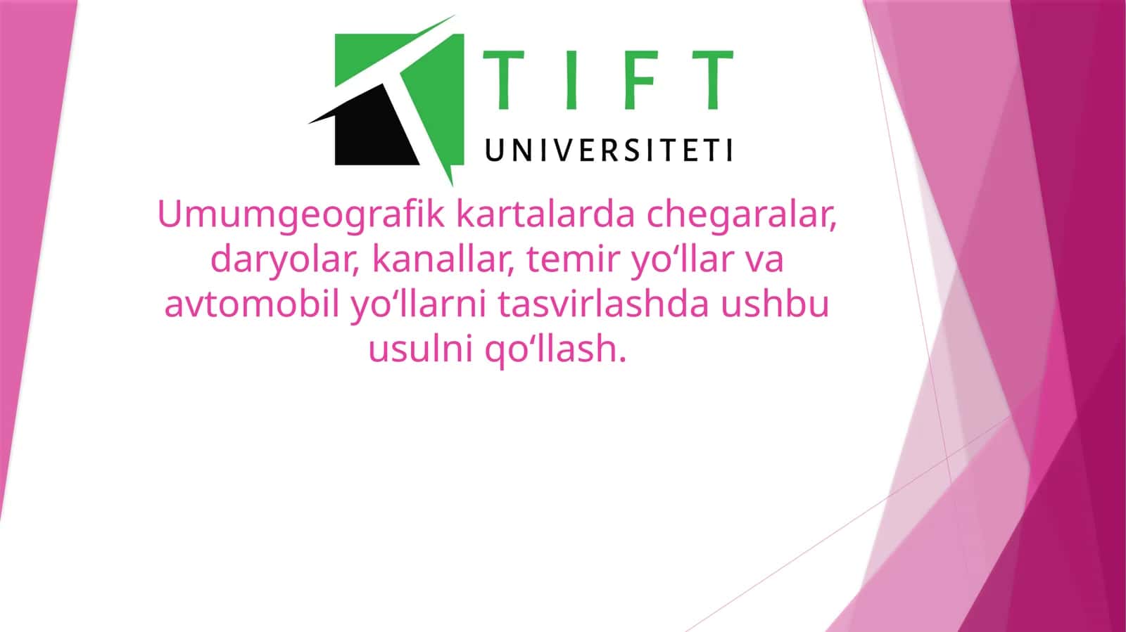 Umumgeografik kartalarda chegaralar, daryolar, kanallar, temir yo‘llar va avtomobil yo‘llarni tasvirlashda ushbu usulni qo‘llash