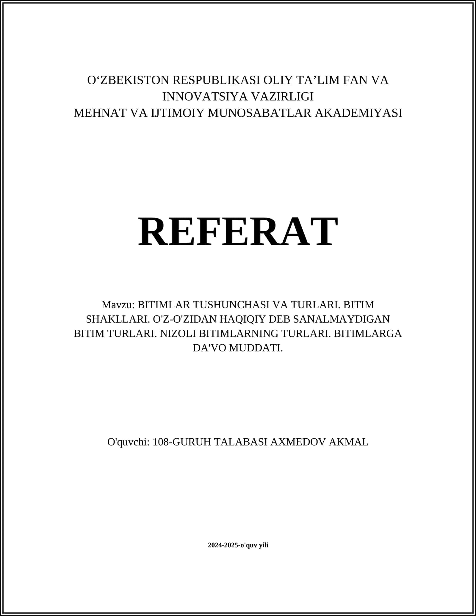 BITIMLAR TUSHUNCHASI VA TURLARI