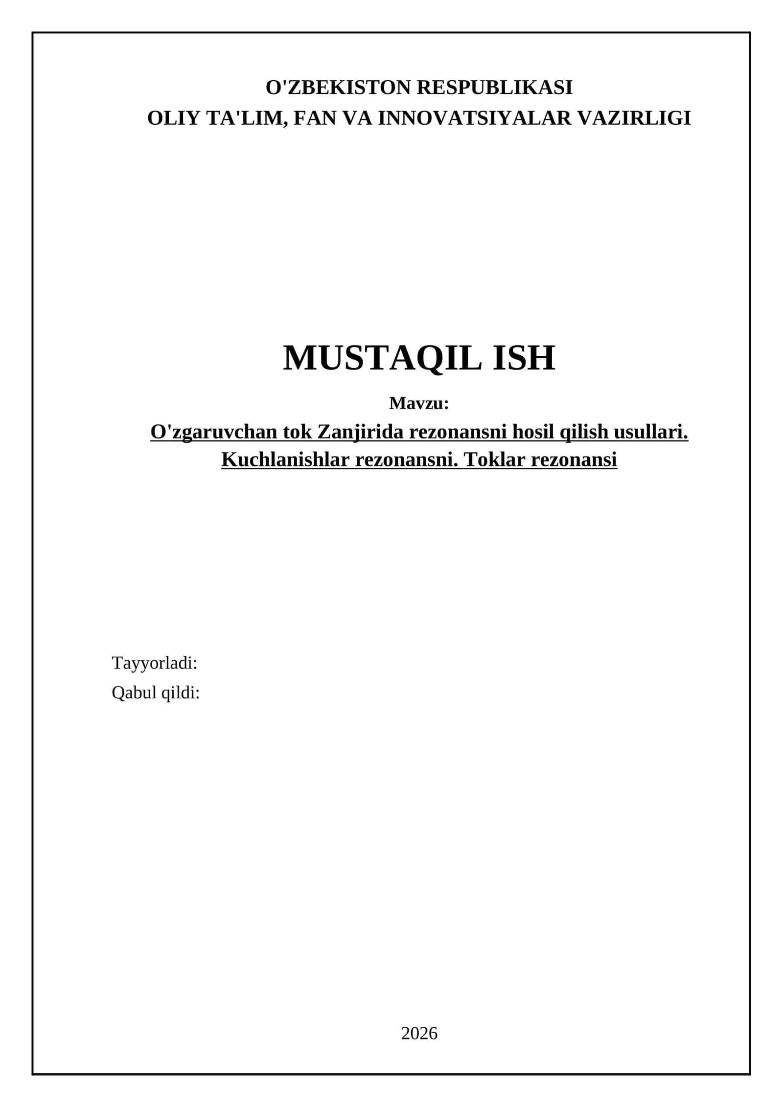 O'zgaruvchan tok Zanjirida rezonansni hosil qilish usullari. Kuchlanishlar rezonansni. Toklar rezonansi