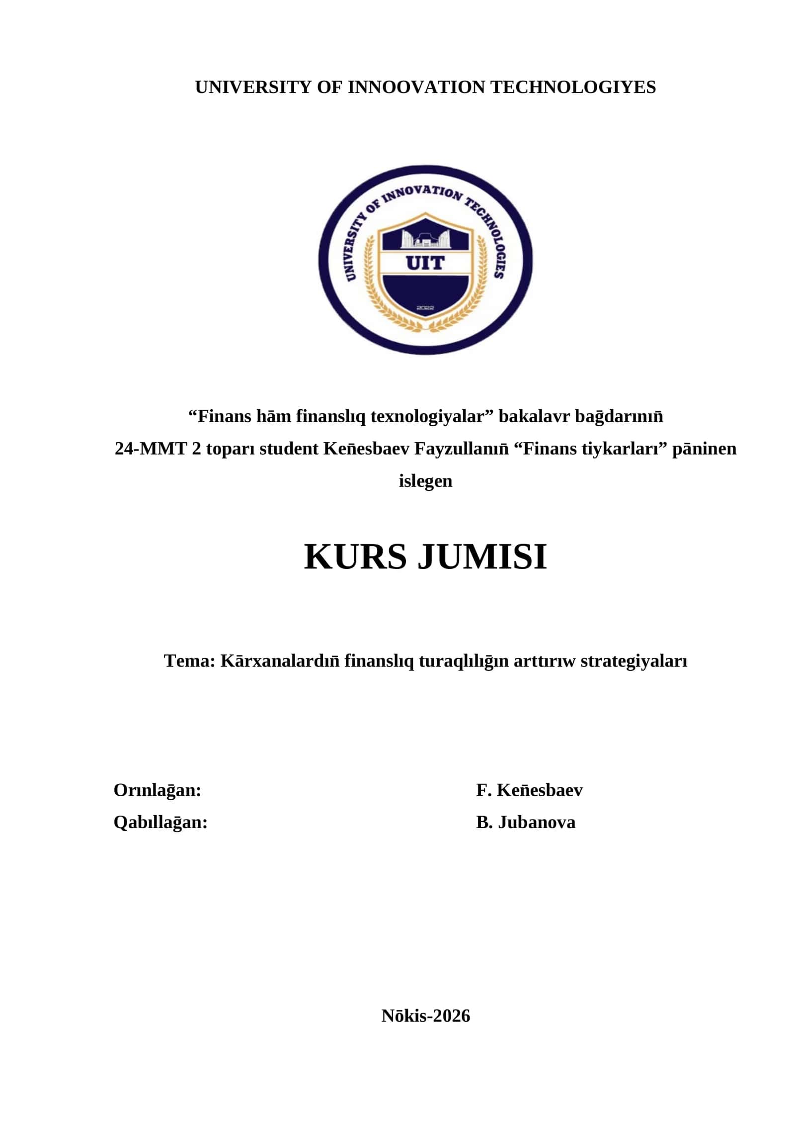 Kārxanalardın̄ finanslıq turaqlılıḡın arttırıw strategiyaları