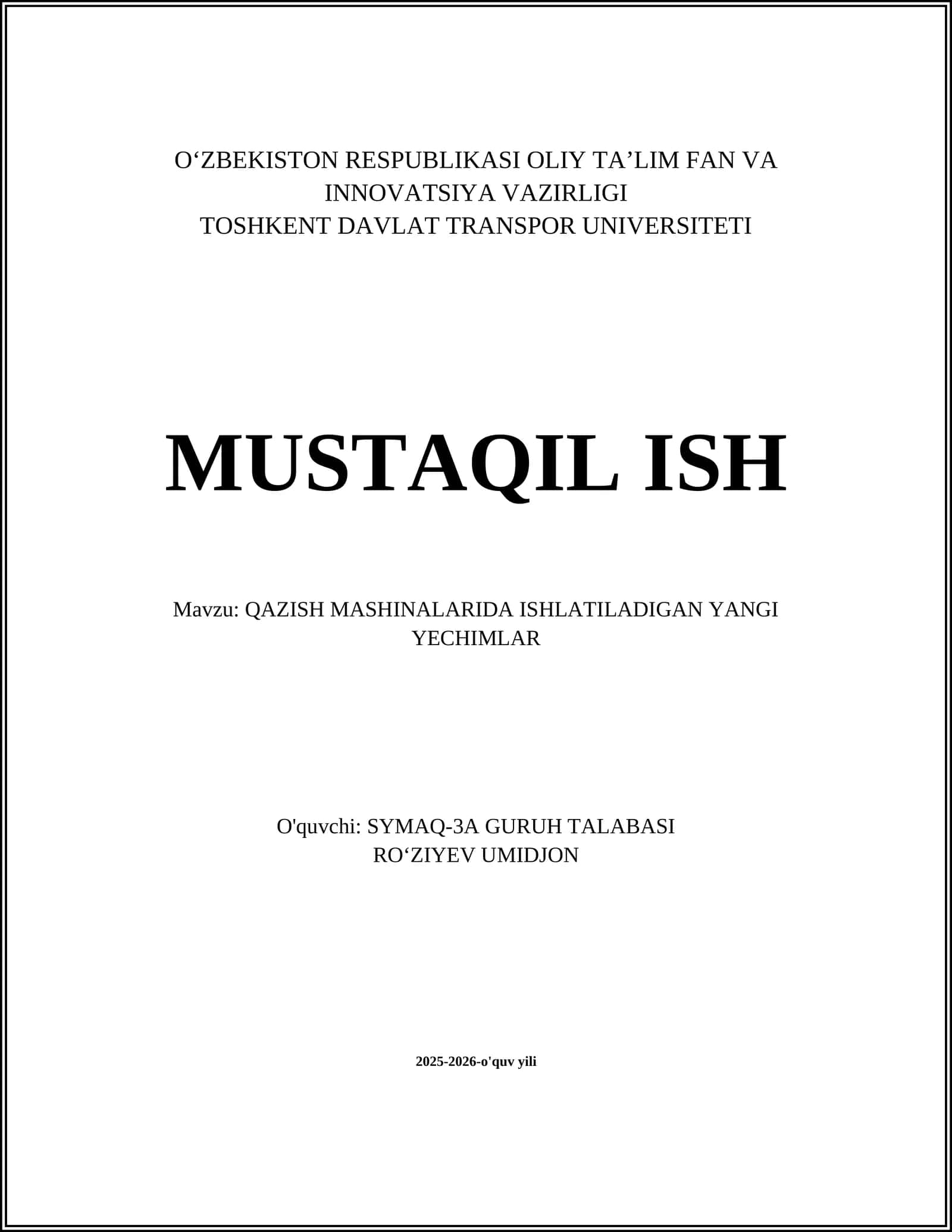 QAZISH MASHINALARIDA ISHLATILADIGAN YANGI YECHIMLAR