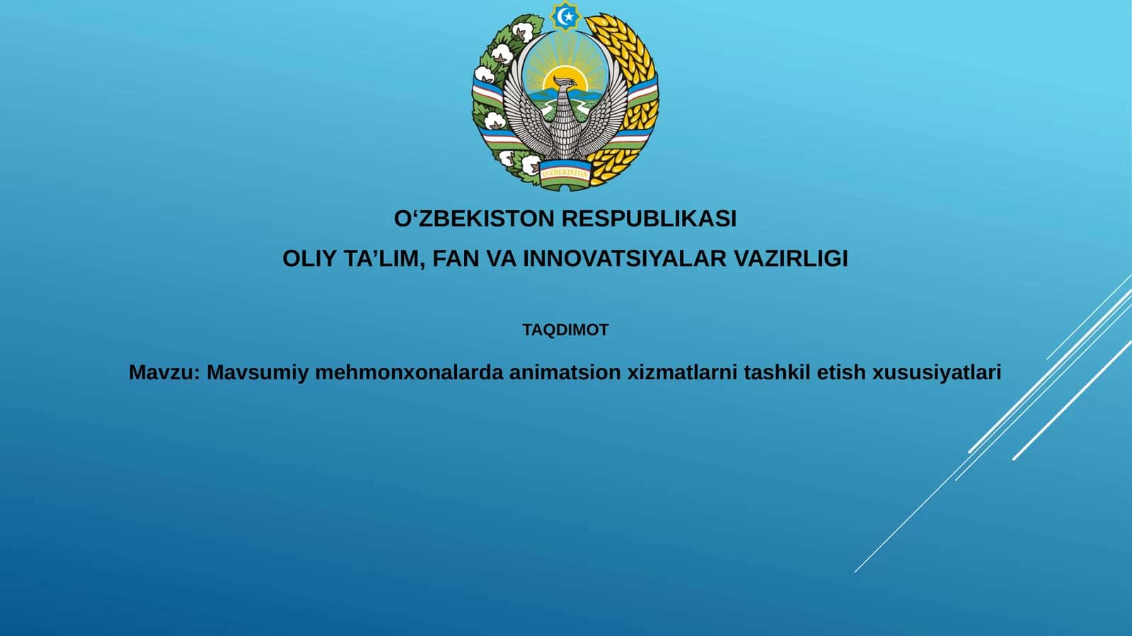 Mavsumiy mehmonxonalarda animatsion xizmatlarni tashkil etish xususiyatlari