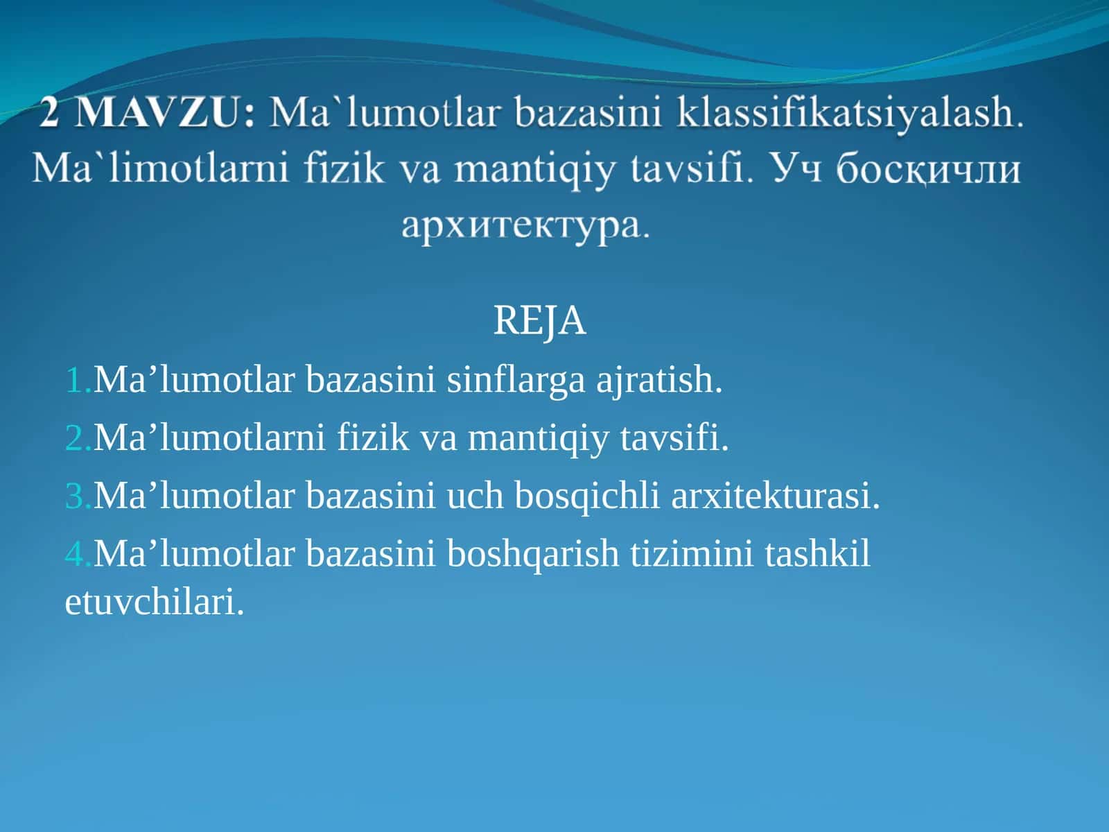 Ma’lumotlar bazasi sinflash