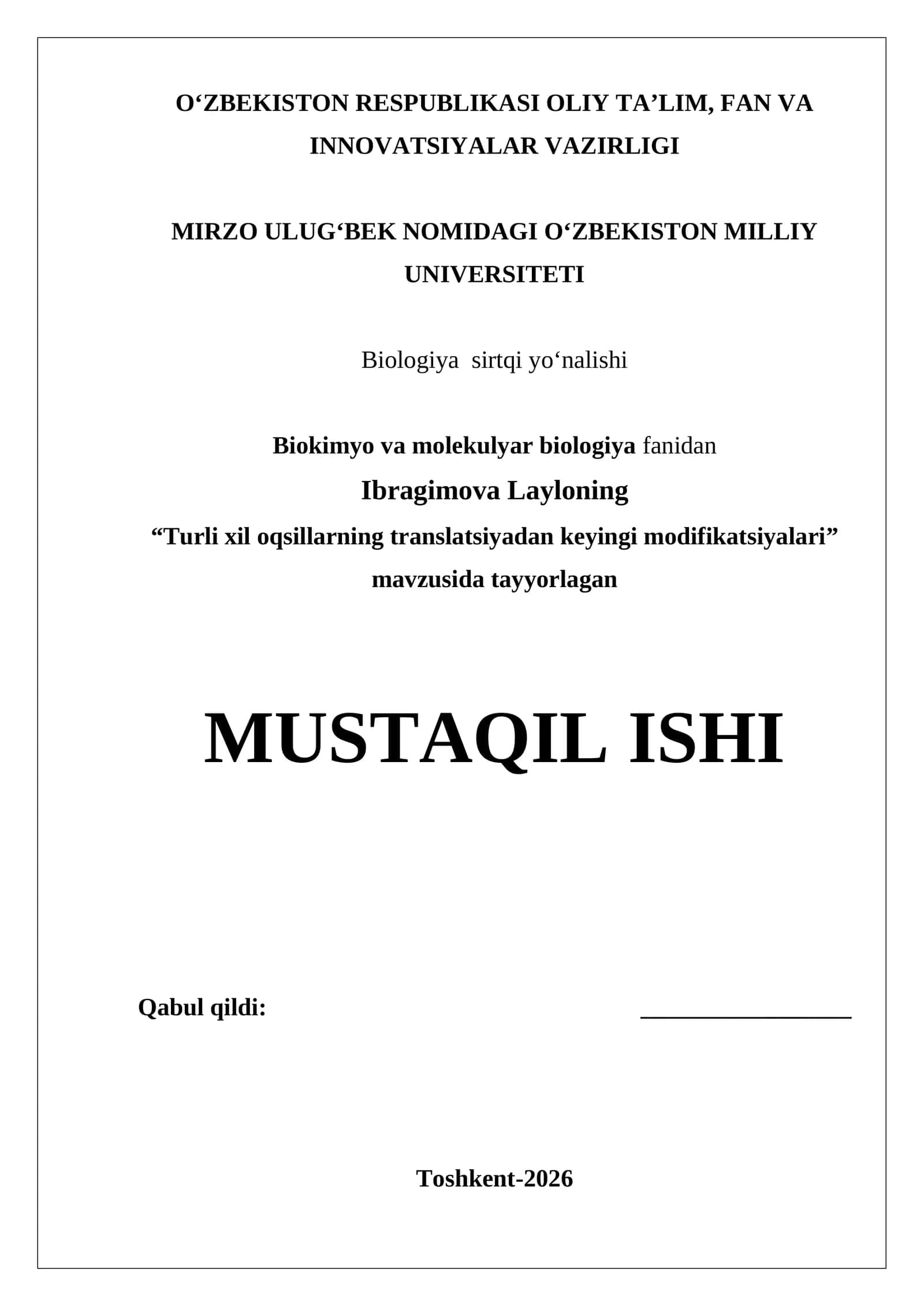 Turli xil oqsillarning translatsiyadan keyingi modifikatsiyalari