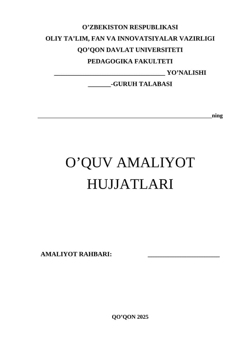 O'QUV AMALIYOT HUJJATLARI