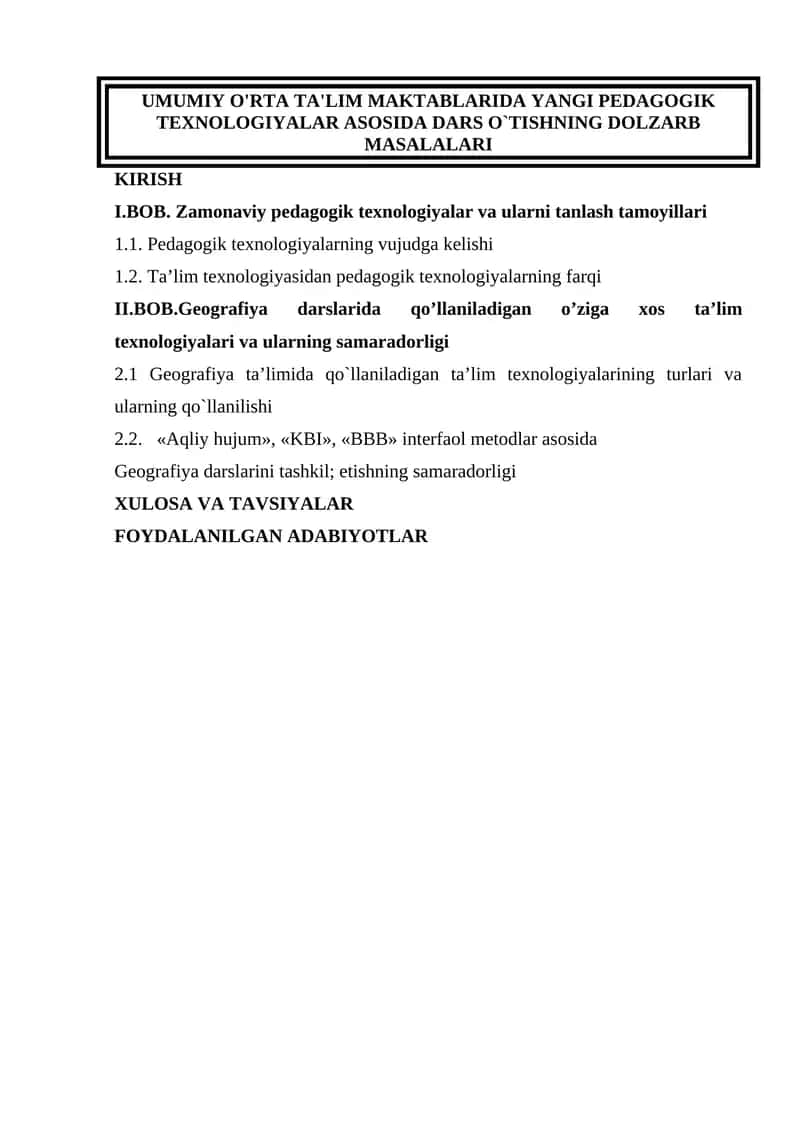Zamonaviy pedagogik texnologiyalar va ularni tanlash tamoyillari