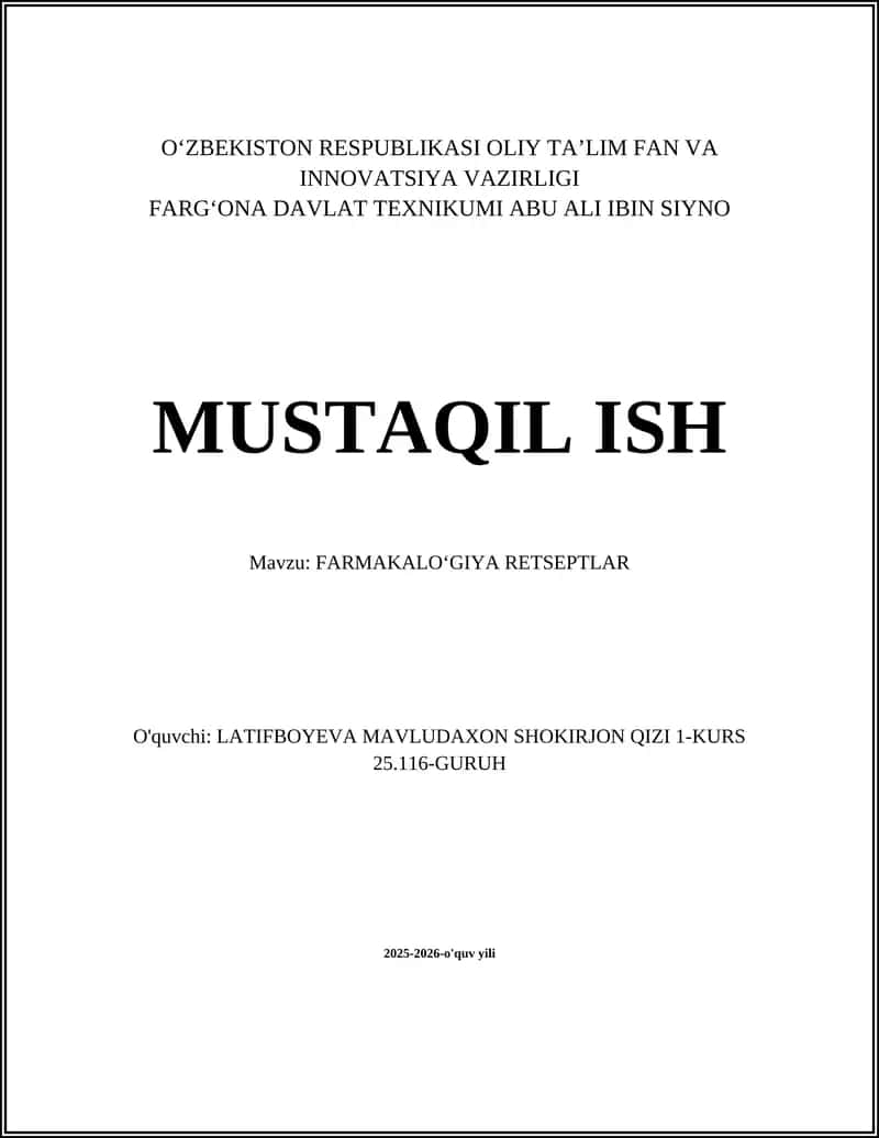 FARMAKALOʻGIYA RETSEPTLAR