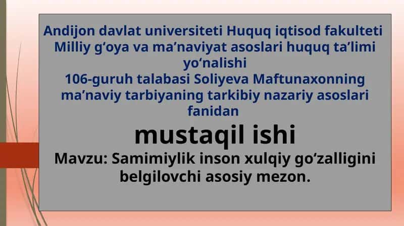 Milliy gʻoya va maʼnaviyat asoslari huquq taʼlimi