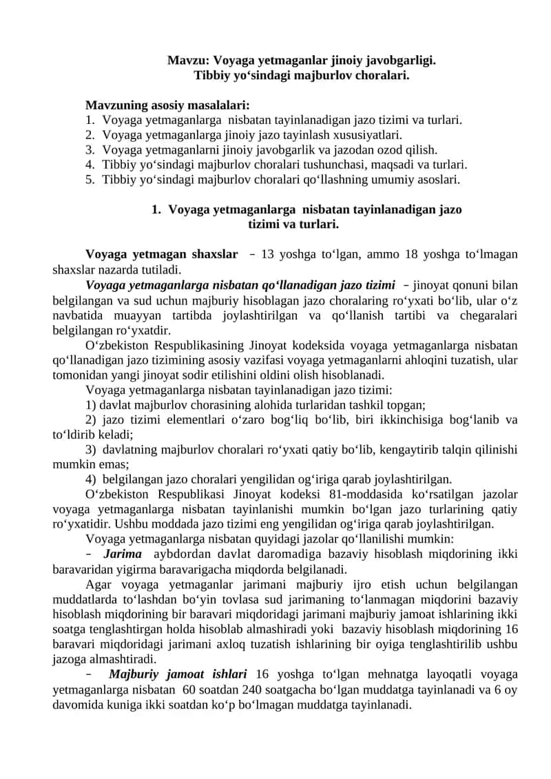 Voyaga yetmaganlar jinoiy javobgarligi