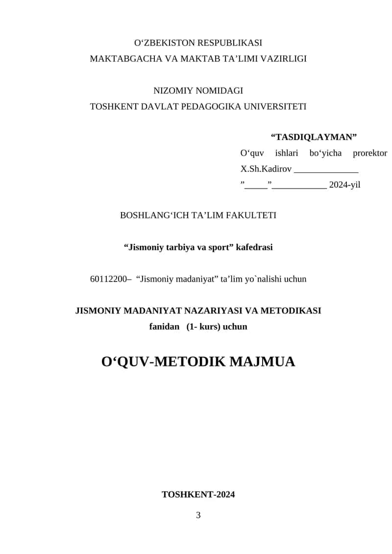 JISMONIY MADANIYAT NAZARIYASI VA METODIKASI