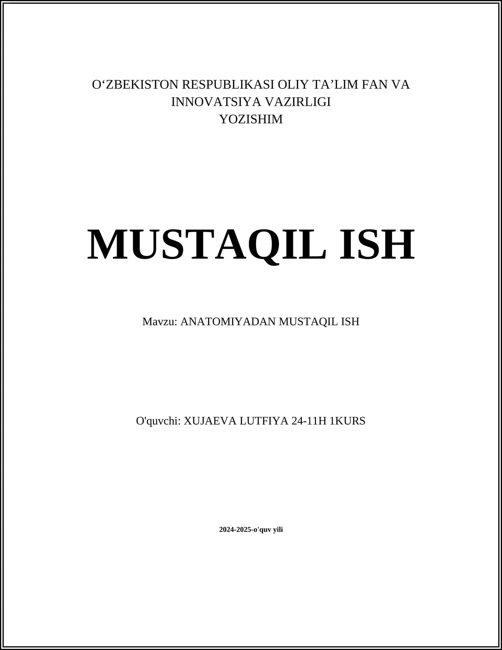 ANATOMIYADAN MUSTAQIL ISH