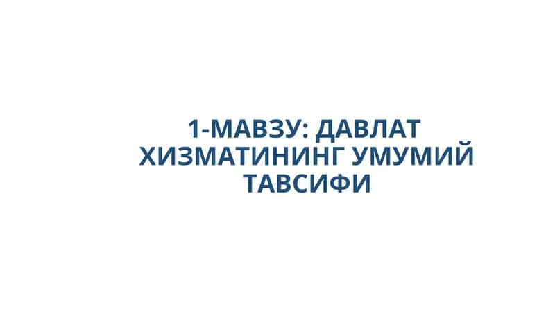 ДАВЛАТ ХИЗМАТИНИНГ УМУМИЙ ТАВСИФИ