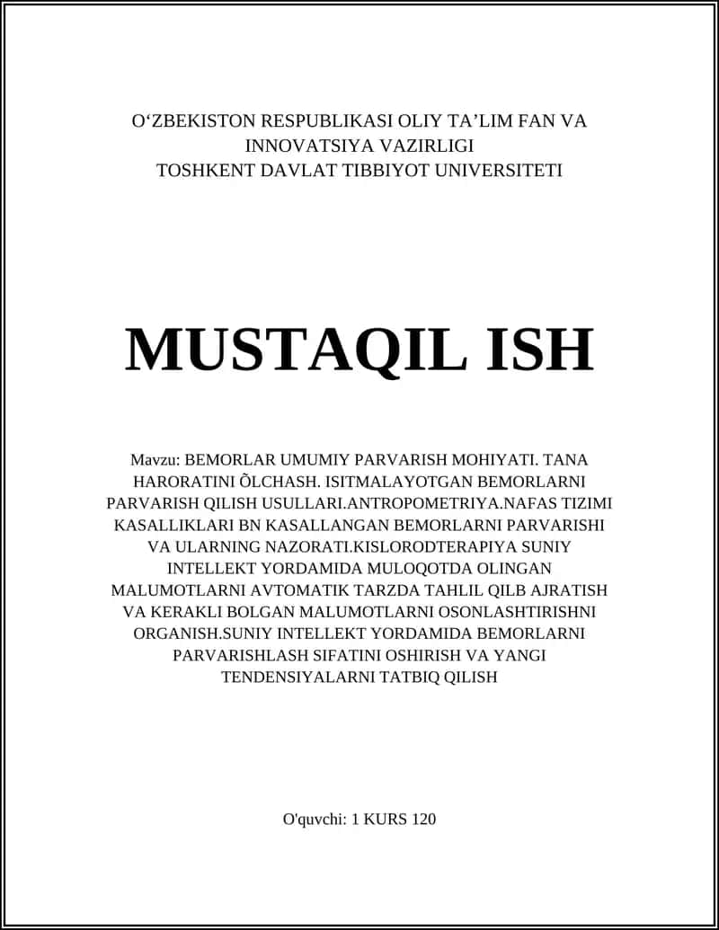 BEMORLAR UMUMIY PARVARISH MOHIYATI