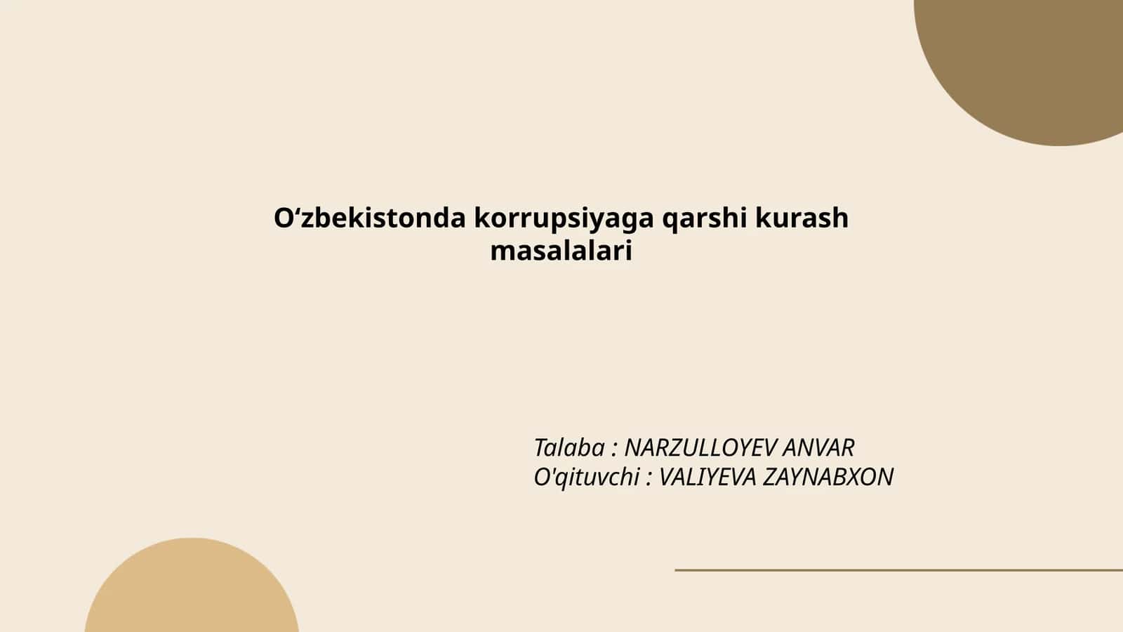 O‘zbekistonda korrupsiyaga qarshi kurash masalalari