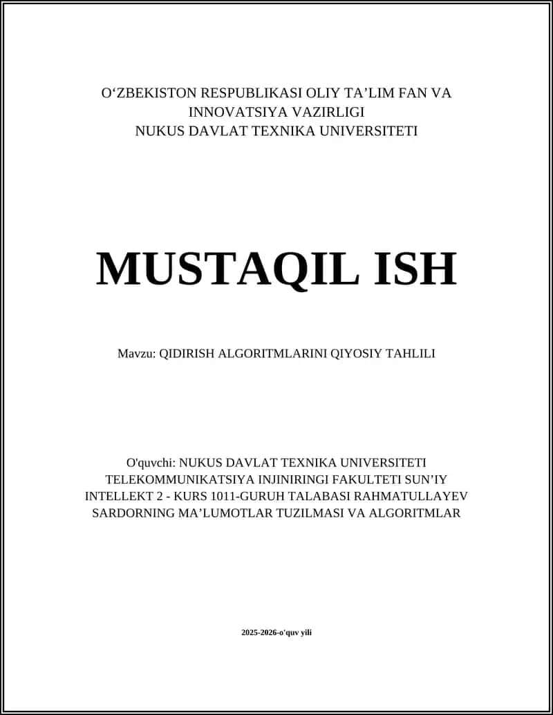 QIDIRISH ALGORITMLARINI QIYOSIY TAHLILI