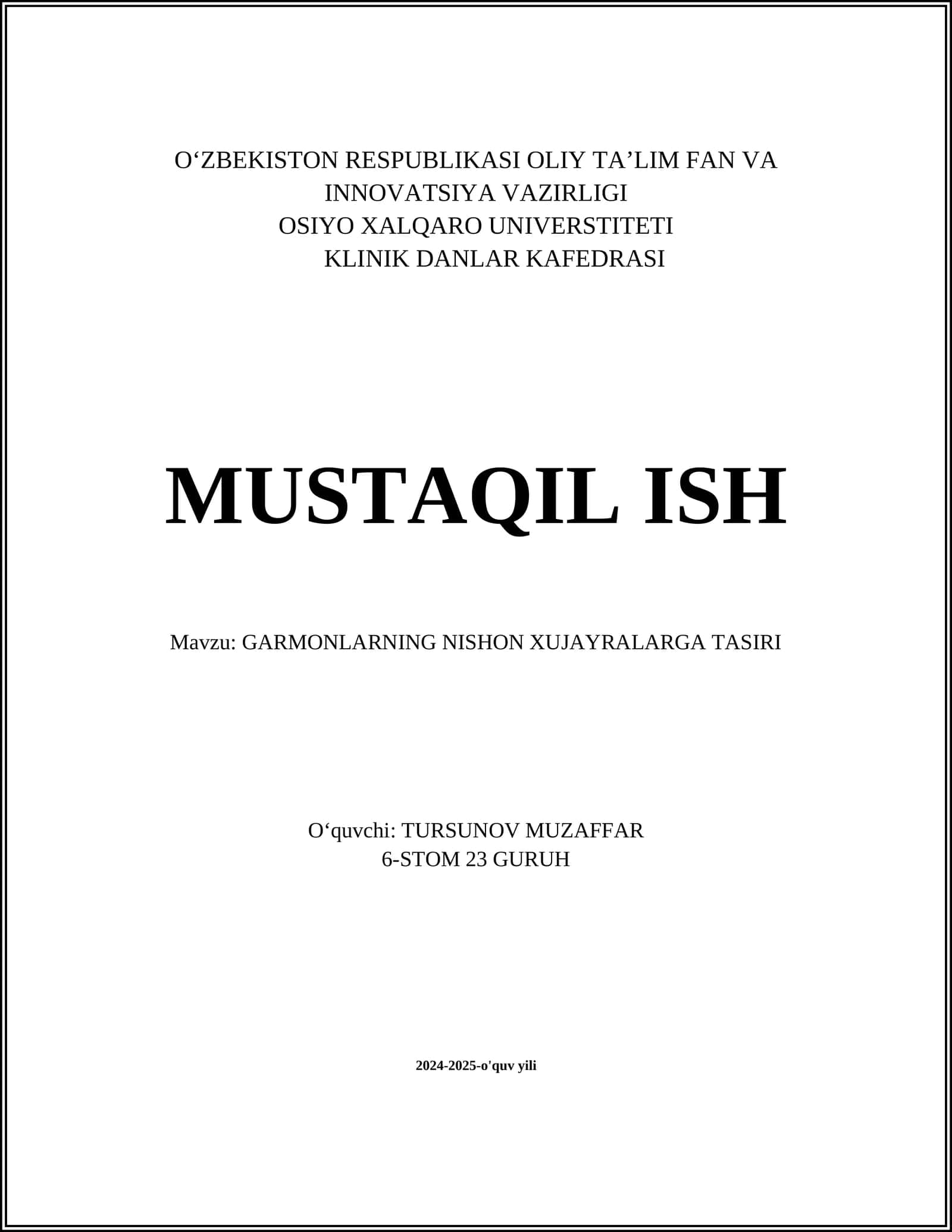 GARMONLARNING NISHON XUJAYRALARGA TASIRI
