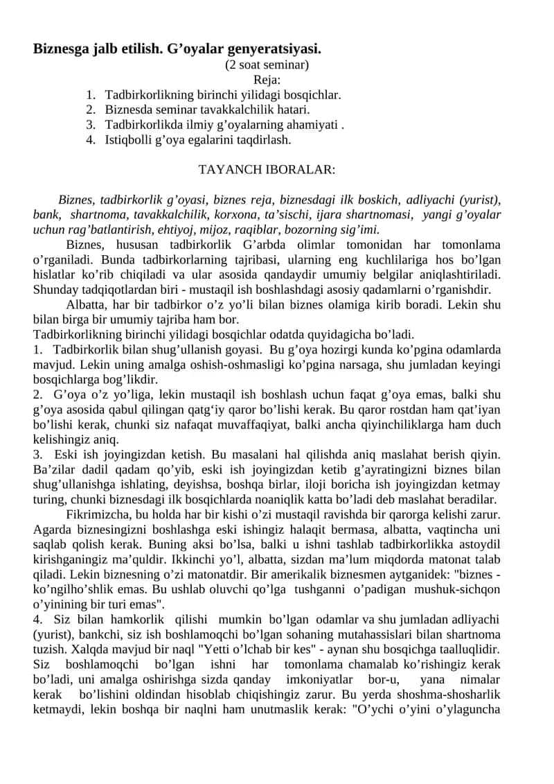 Tadbirkorlikning Birinchi Yilidagi Bosqichlar