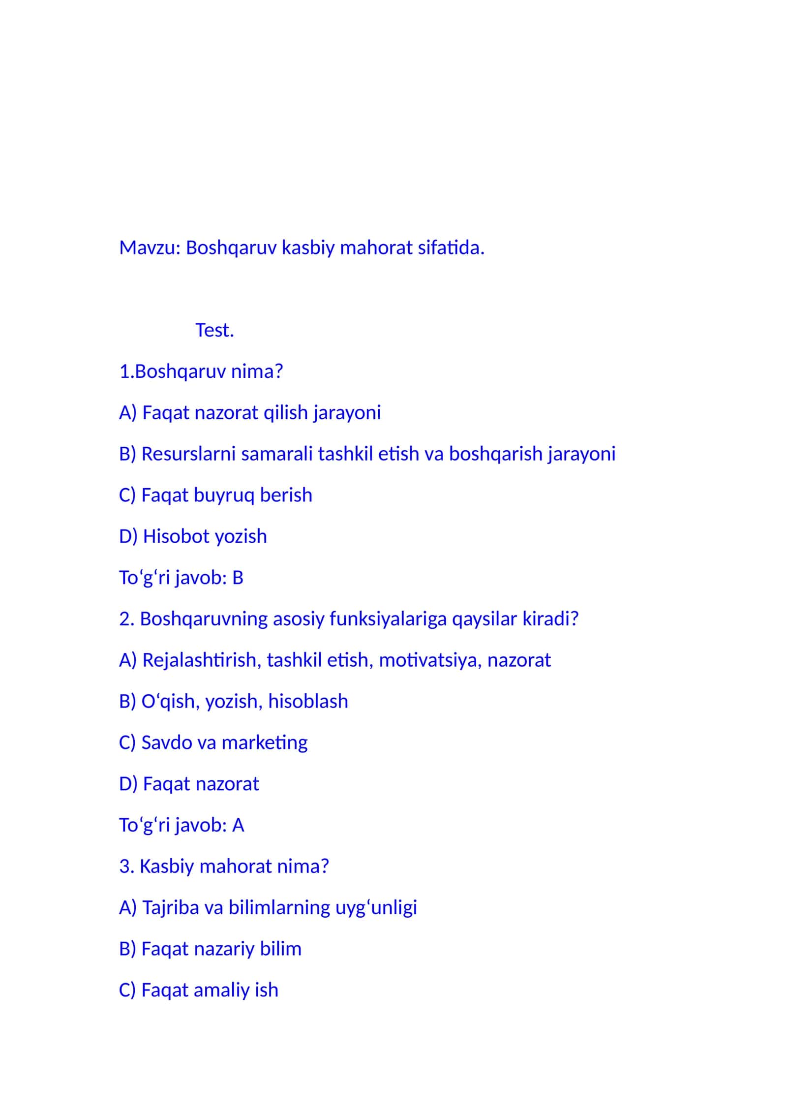 Boshqaruv kasbiy mahorat sifatida