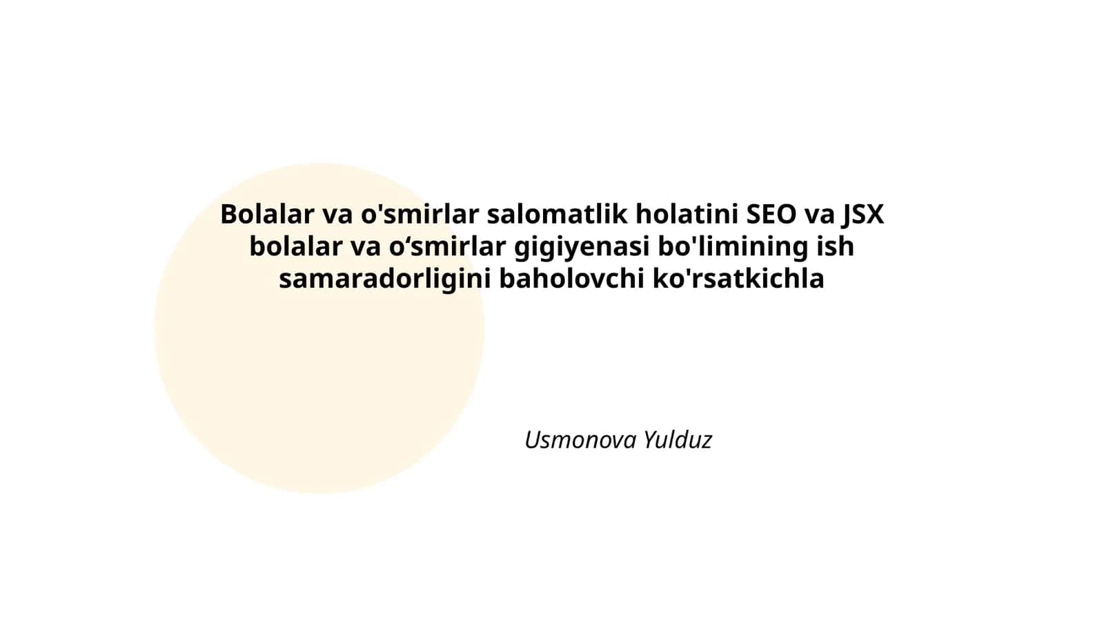 Bolalar va O'smirlar Salomatligi