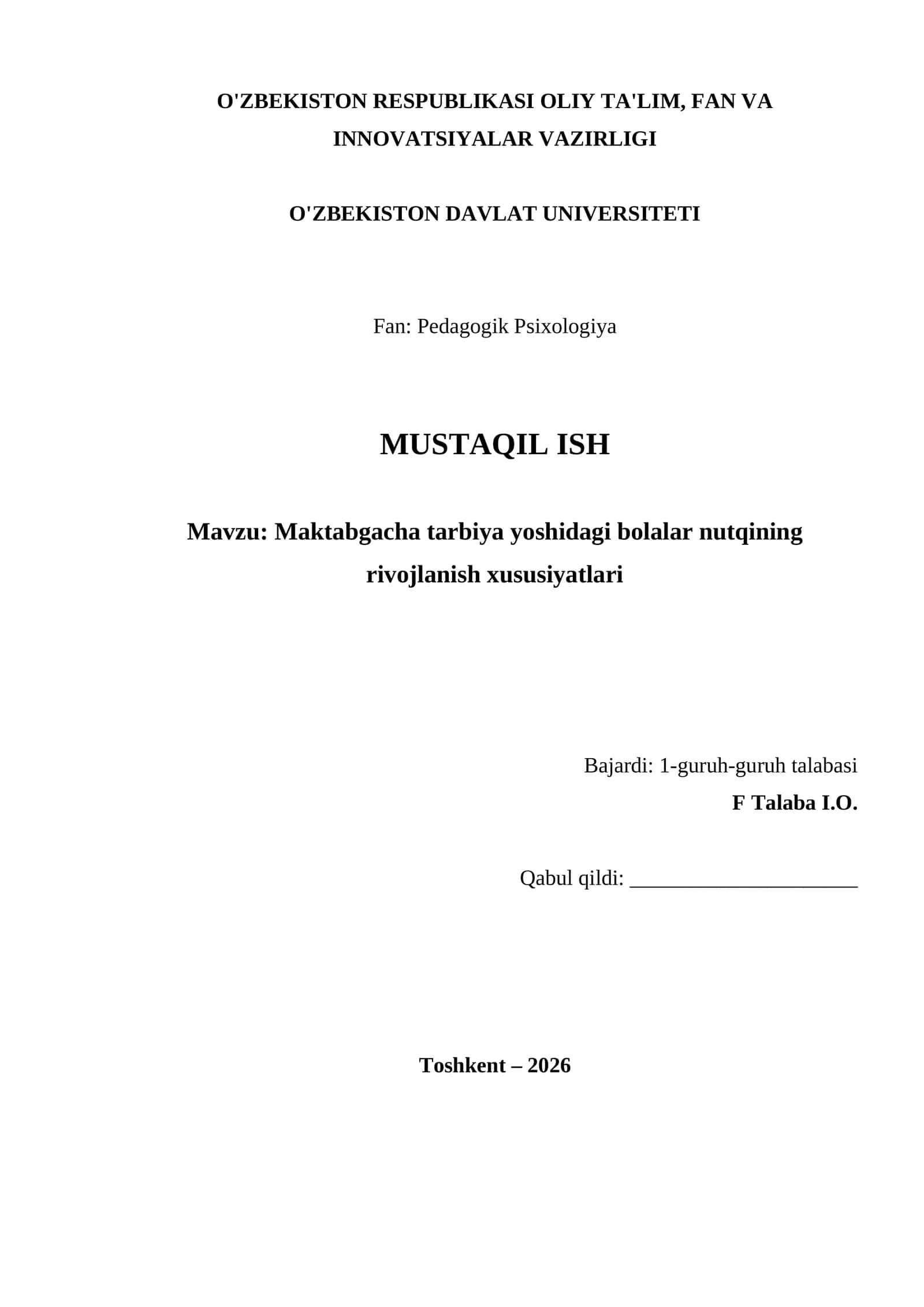 Maktabgacha tarbiya yoshidagi bolalar nutqining rivojlanish xususiyatlari