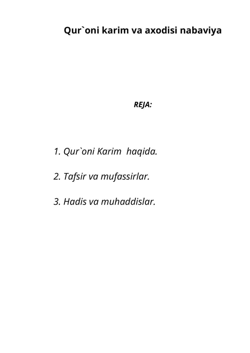 Qur`oni karim va axodisi nabaviya