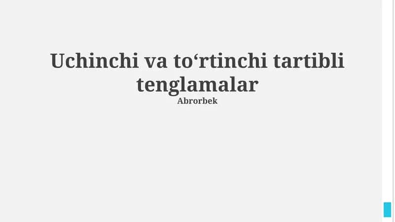 Uchinchi va toʻrtinchi tartibli tenglamalar