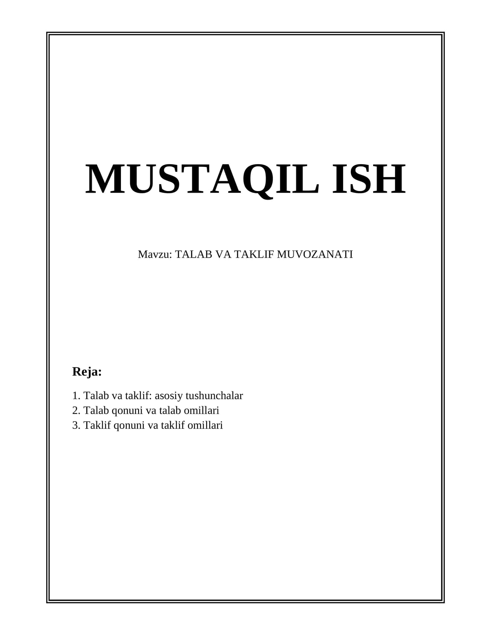 Talab va Taklif Muvozanati