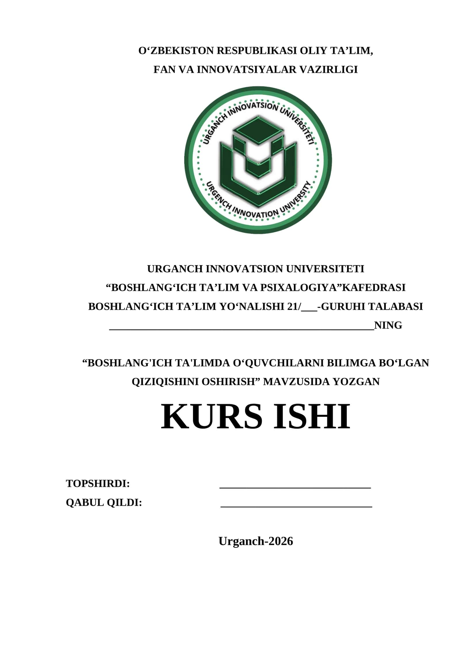 BOSHLANG'ICH TA'LIMDA O‘QUVCHILARNI BILIMGA BO‘LGAN QIZIQISHINI OSHIRISH
