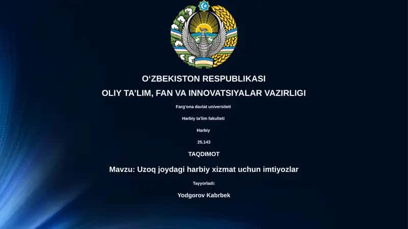 Uzoq joydagi harbiy xizmat uchun imtiyozlar