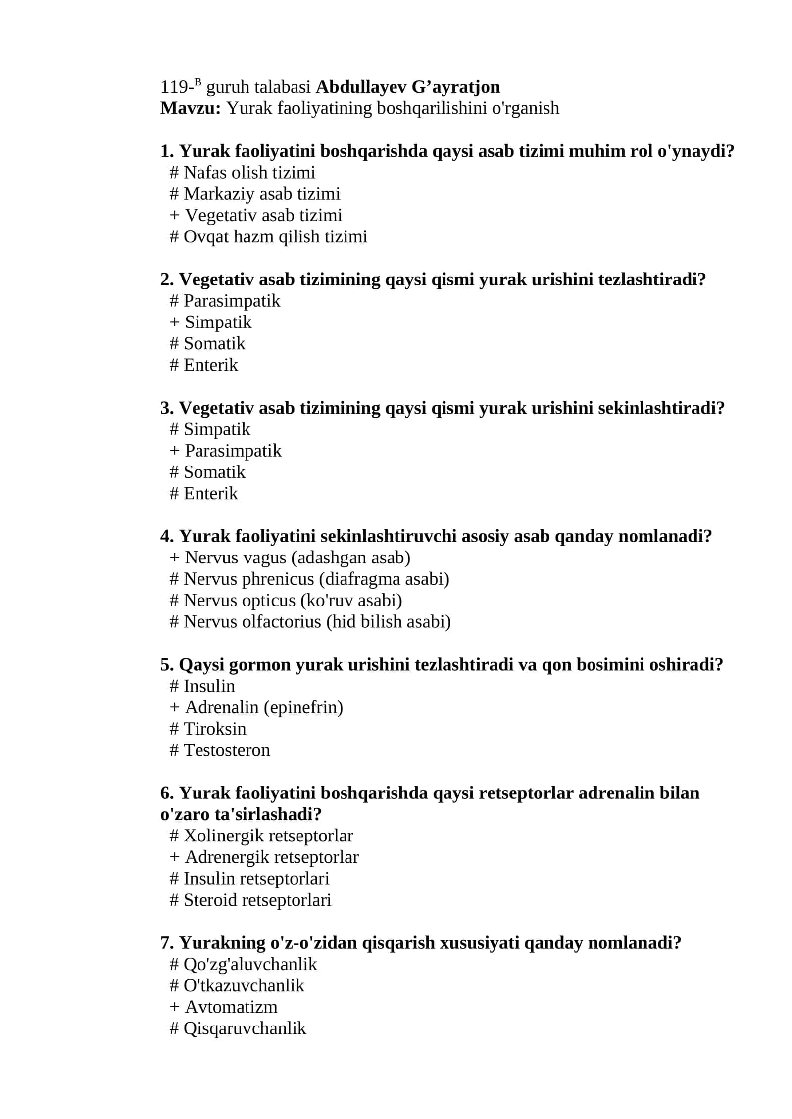 Yurak faoliyatining boshqarilishini o'rganish