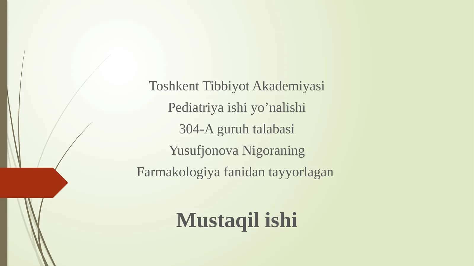Pediatriya ishi yo’nalishti 304-A guruhta talabasi