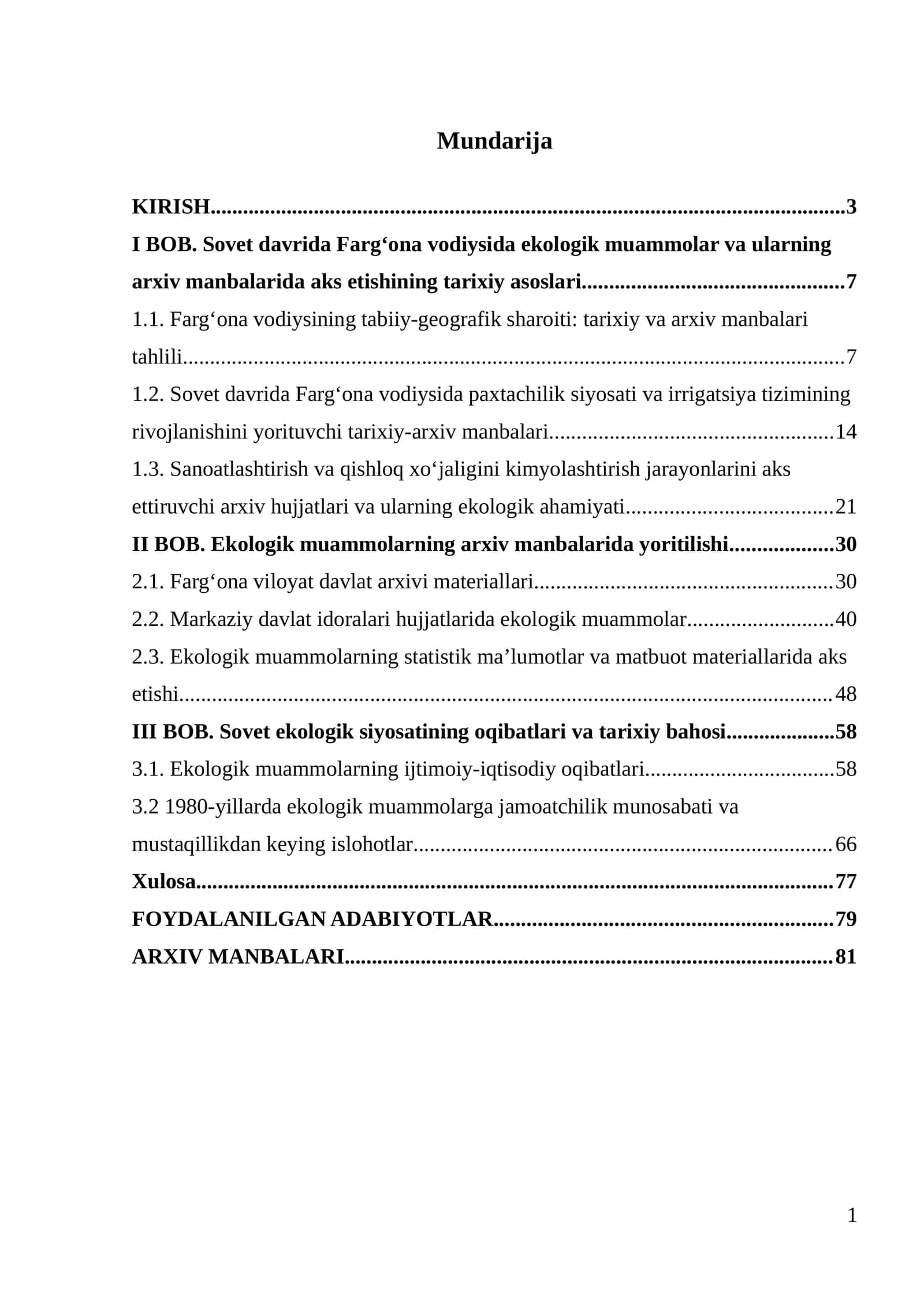 Sovet davrida Fargʻona vodiysida ekologik muammolar va ularning arxiv manbalarida yoritilishi