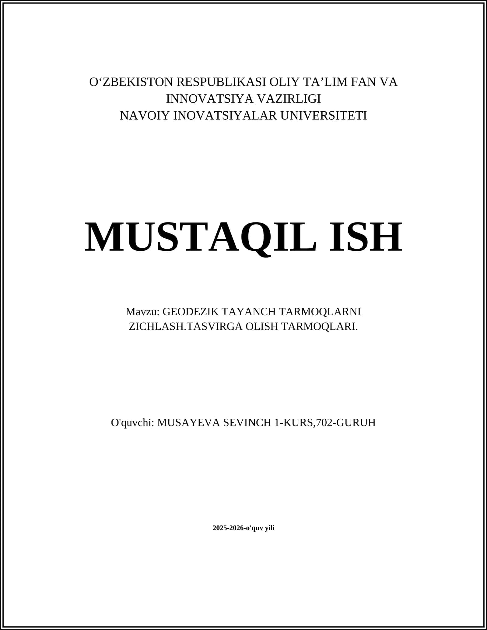 GEODEZIK TAYANCH TARMOQLARNI ZICHLASH.TASVIRGA OLISH TARMOQLARI