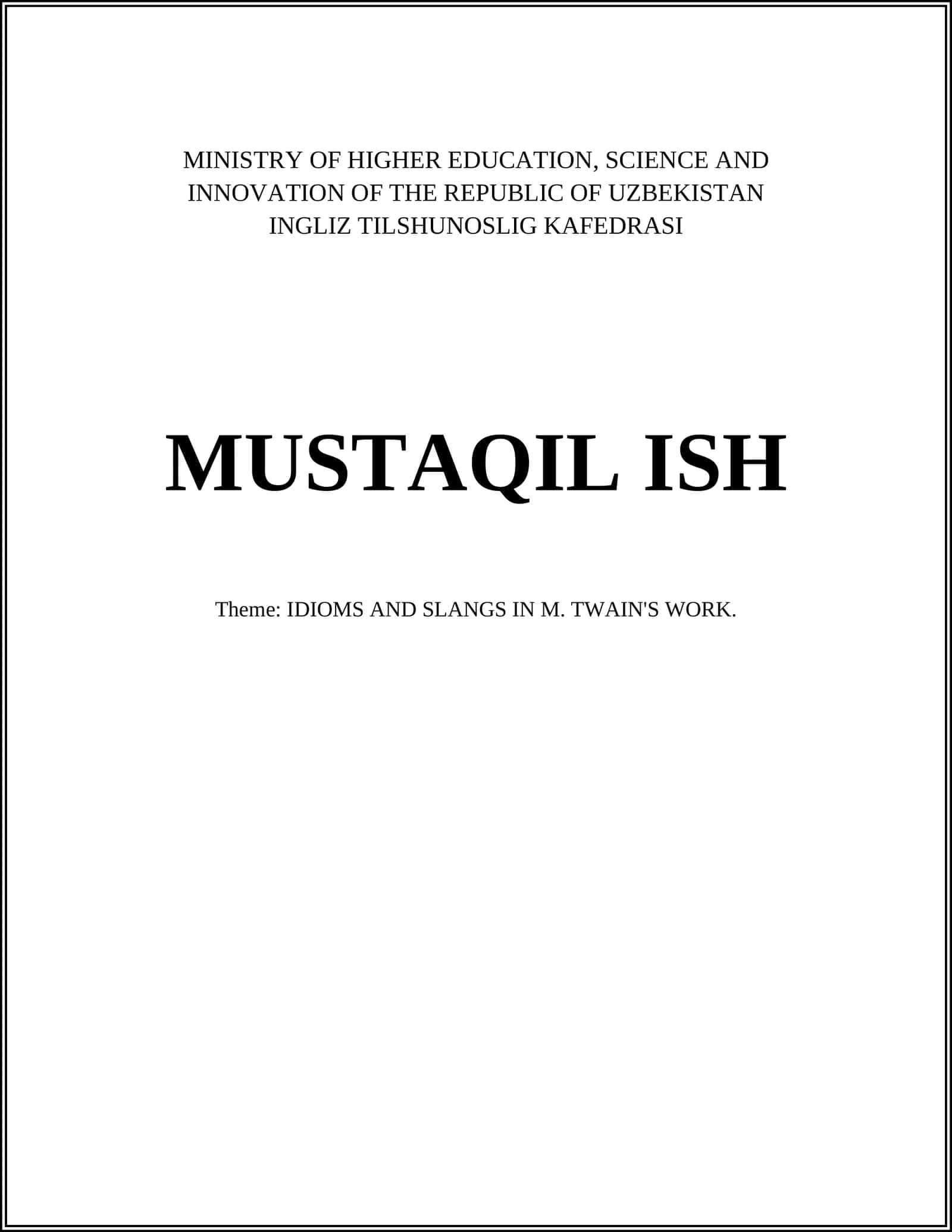 IDIOMS AND SLANGS IN M. TWAIN'S WORK