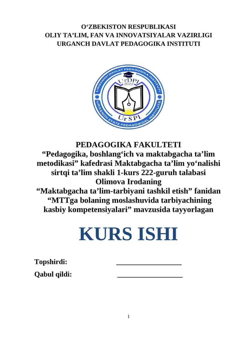 MTTga bolaning moslashuvida tarbiyachining kasbiy kompetensiyalari.