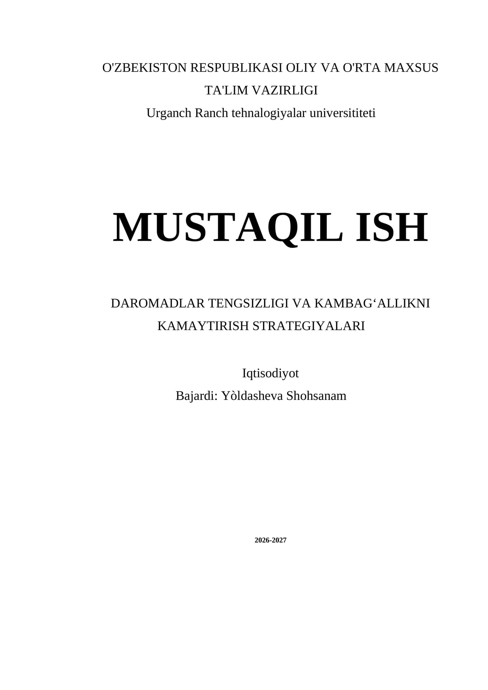 Daromadlar tengsizligi va kambagʻallikni kamaytirish strategiyalari