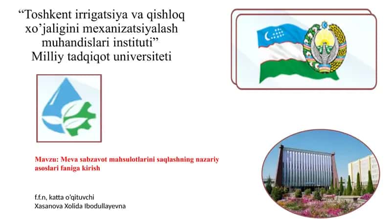 Meva sabzavot mahsulotlarini saqlashning nazariy asoslari faniga kirish