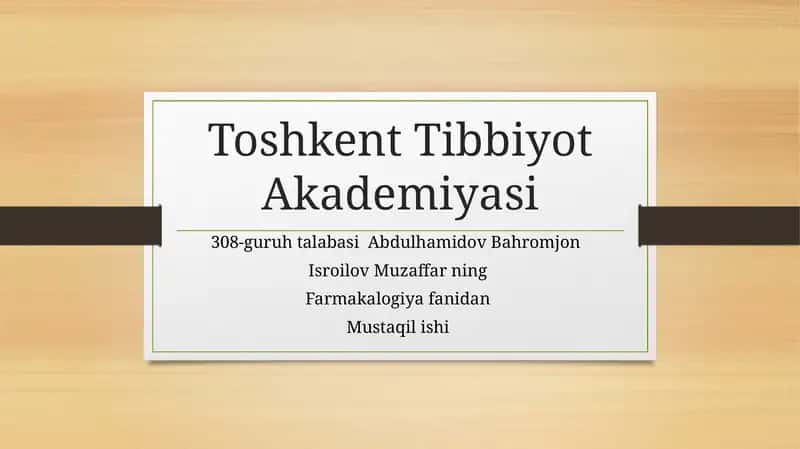 Farmakalogiya fanidan mustaqilishi