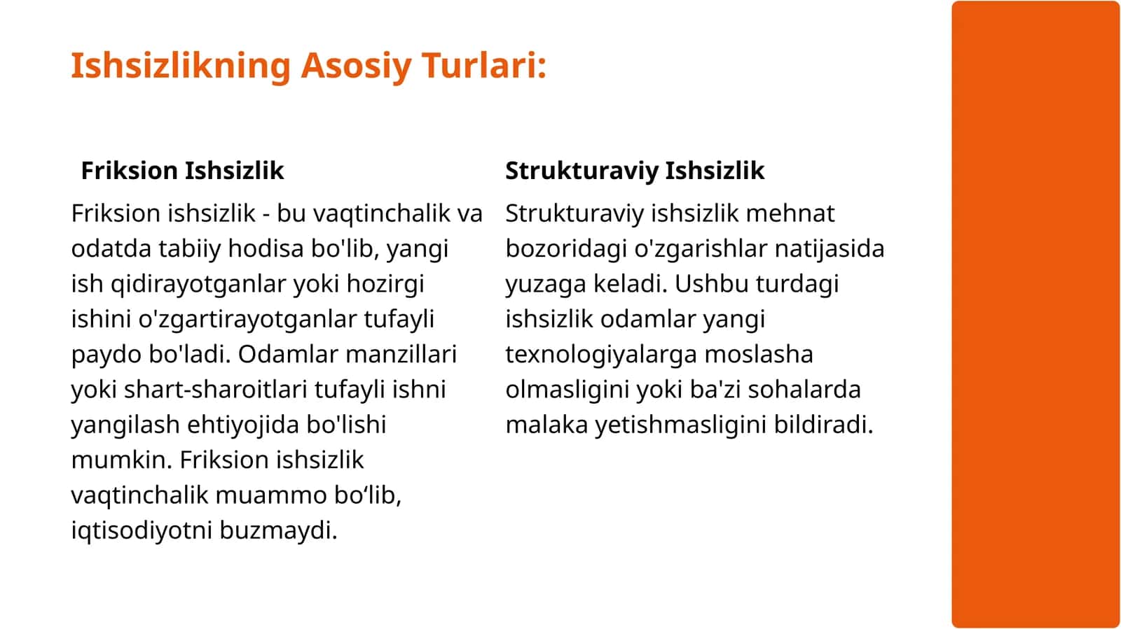 Ishsizlikning Asosiy Turlari