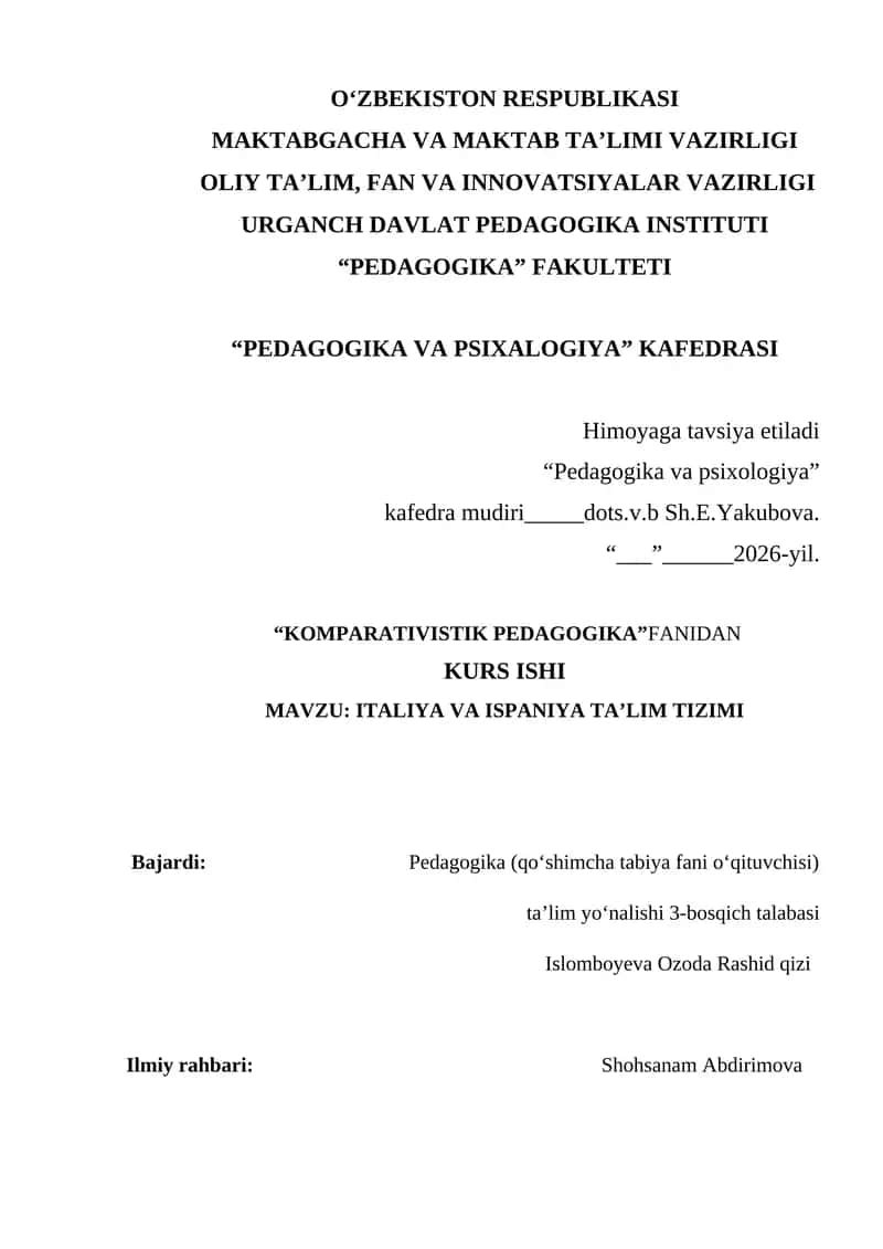 ITALIYA VA ISPANIYA TA’LIM TIZIMI